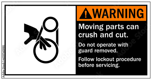 Cut and crush hazard warning sign and labels