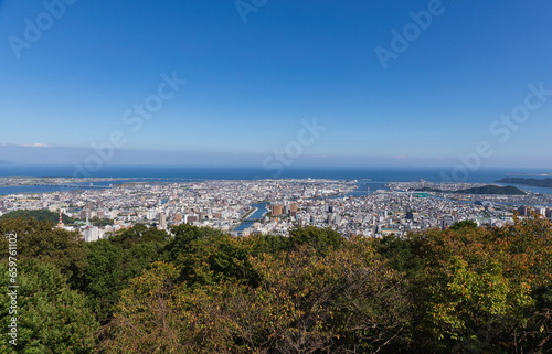 Cityscape of  tokushima city  ,  View from Mt. bizan  ( tokushima city, tokushima, shikoku, japan ) photo