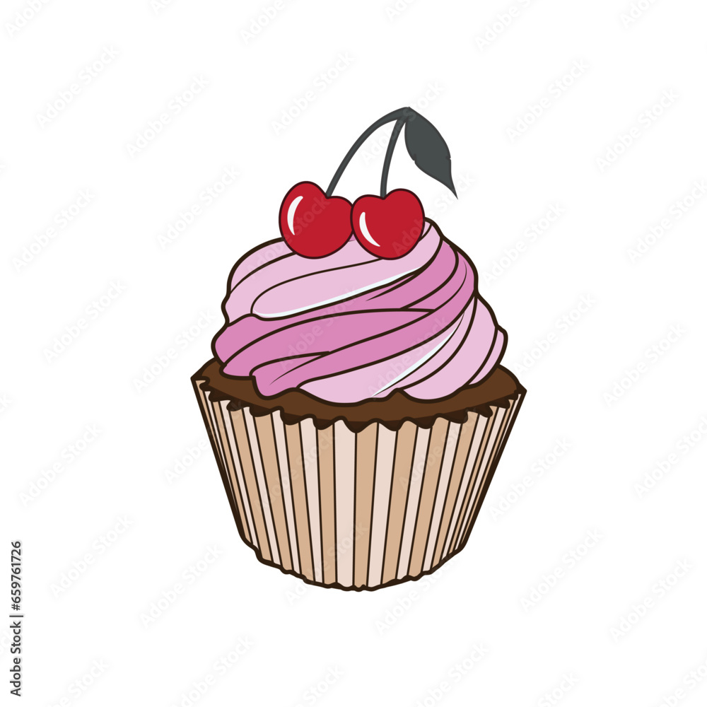 Sweet Cherry Icing Cherry Fruit Cupcake Illustration Sweet Cherry Icing Cherry Fruit Cupcake Illustration