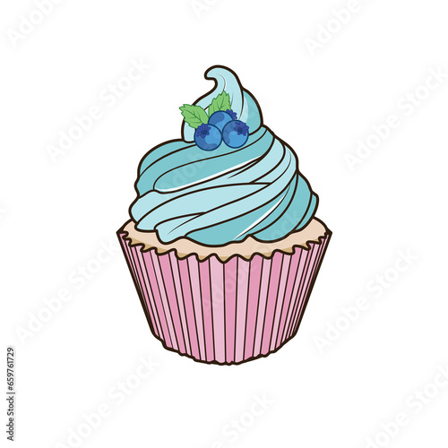 Sweet Blueberry Icing Blueberry Fruit Cupcake Illustration