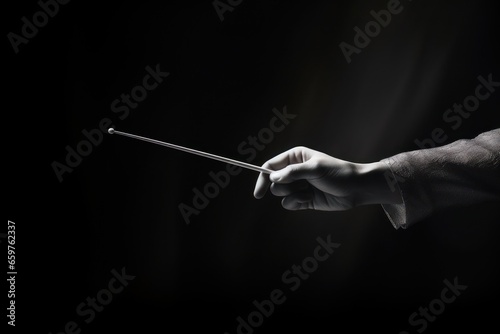 A person is shown holding a stick in their hand. This versatile image can be used to depict concepts such as power, control, authority, self-defense, or even a simple leisure activity. photo