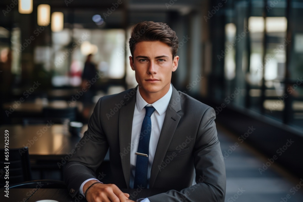 A professional man dressed in a suit sitting at a table. A professional man dressed in a suit sitting at a table.
