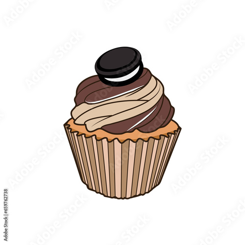 Sweet Chocolate Icing Chocolate Cookie Cupcake Illustration