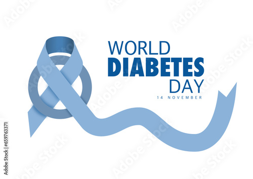 World diabetes day awareness poster banner background design with blue ribbon symbol on world map banner vector illustration