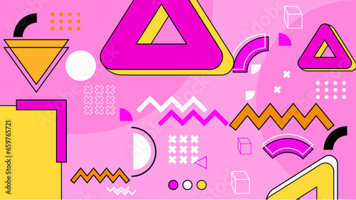 Pink yellow and white vector abstract memphis geometric styled background