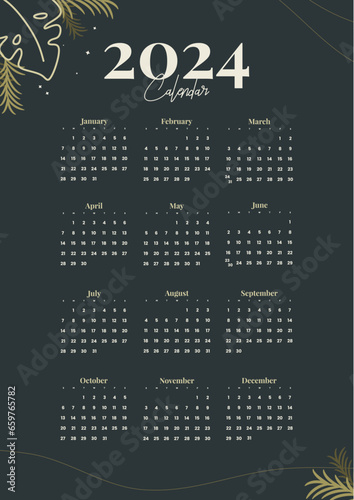 classic floral 2024 clean calendar template