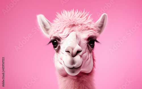 Cute pink camel isolated on pink background