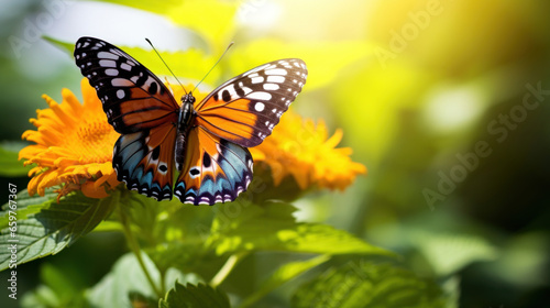 A beautiful close-up of a butterfly sitting on a flower