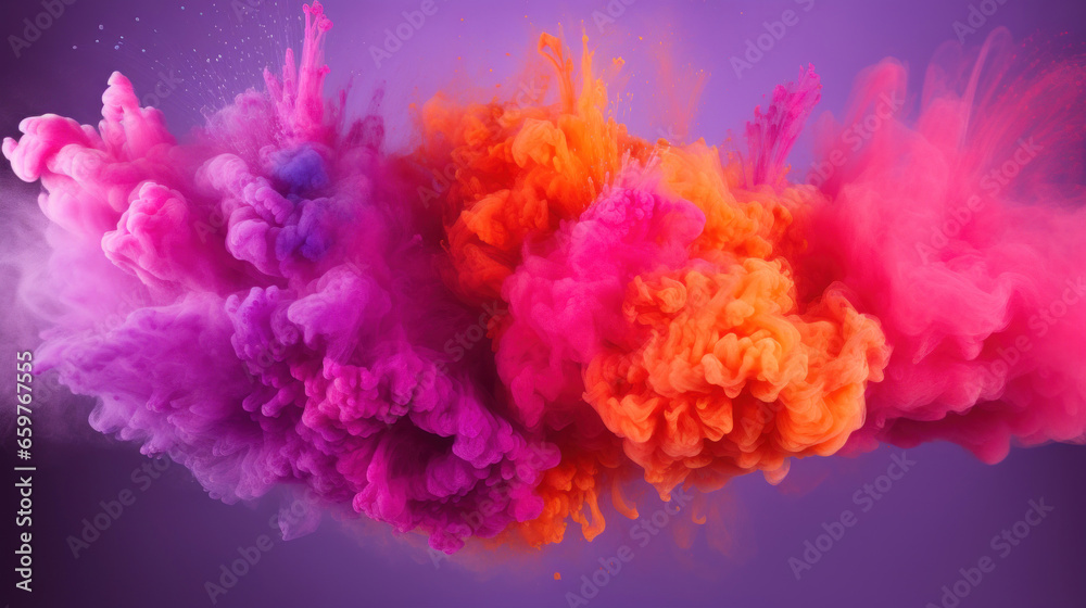 Colorful holi paint splash on purple background