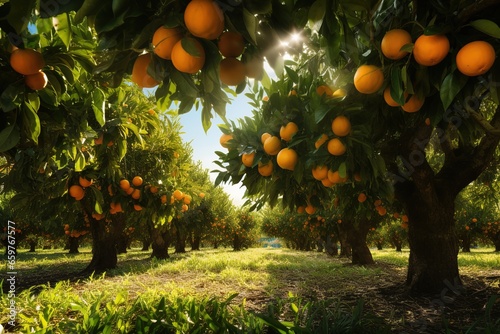 orange garden with lots of orange fruit growing on the trees