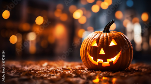  hands holding a pumpkin, blurry Halloween background