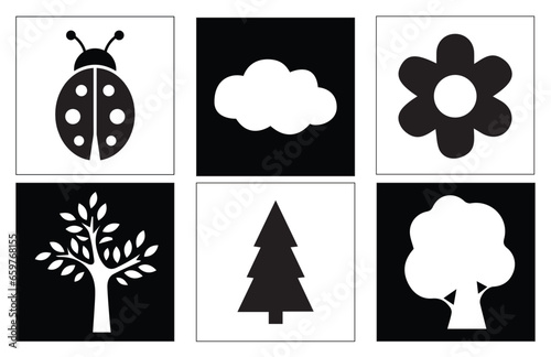 Infant Visual Stimulation Patterns, Black and white flash card with high contrast for baby vector
