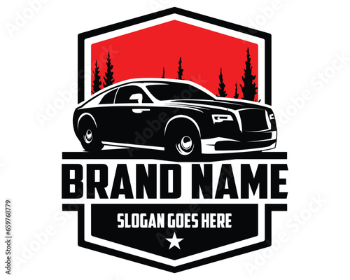 Ghost Rolls-Royce silhouette. Isolated white background appears from the side with a view of the red sky and jungle. best for logos, badges, emblems, icons, design stickers, car industry. available in
