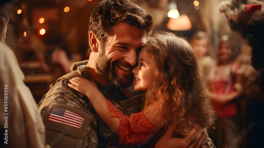 American soldier with his daughter reunion