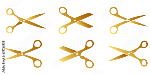 set of gold scissors silhouettes. vector