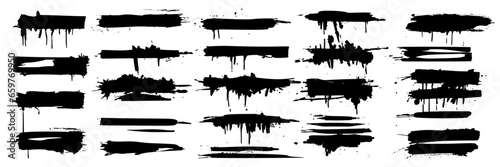 set of black grunge ink splashes. dripping ink vector