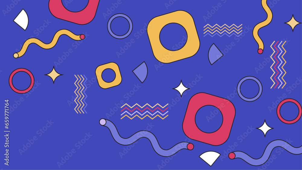 Blue yellow and red flat geometric background memphis hipster vector