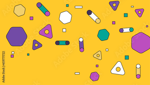 Yellow green and purple violet vector abstract memphis geometric styled background