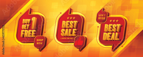 Buy 1 get 1 free, Best Sale, Best Deal tag and discount label sign, Abstract Blue Speech Bubble offer Sale Discount labels design. Condensed Font