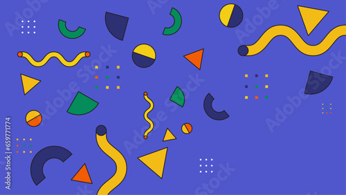 Blue yellow and green vector abstract memphis geometric styled background