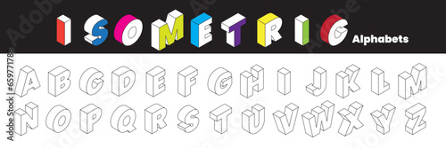 outline isometric font type. 3d letter typeface. vector