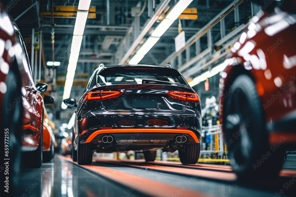 Assembly line for the production of modern cars. The final stage of assembly and testing during production. Quality control. Automated assembly. Modern technologies. Assembly line for the production of modern cars. The final stage of assembly and testing during production. Quality control. Automated assembly. Modern technologies.