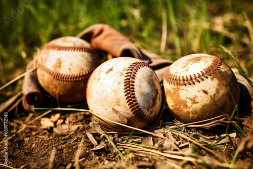 Photo of a pile of baseballs on the grass