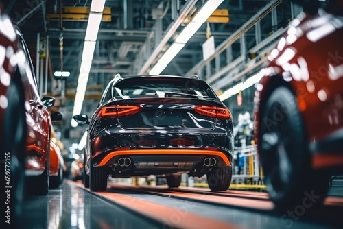 Assembly line for the production of modern cars. The final stage of assembly and testing during production. Quality control. Automated assembly. Modern technologies.