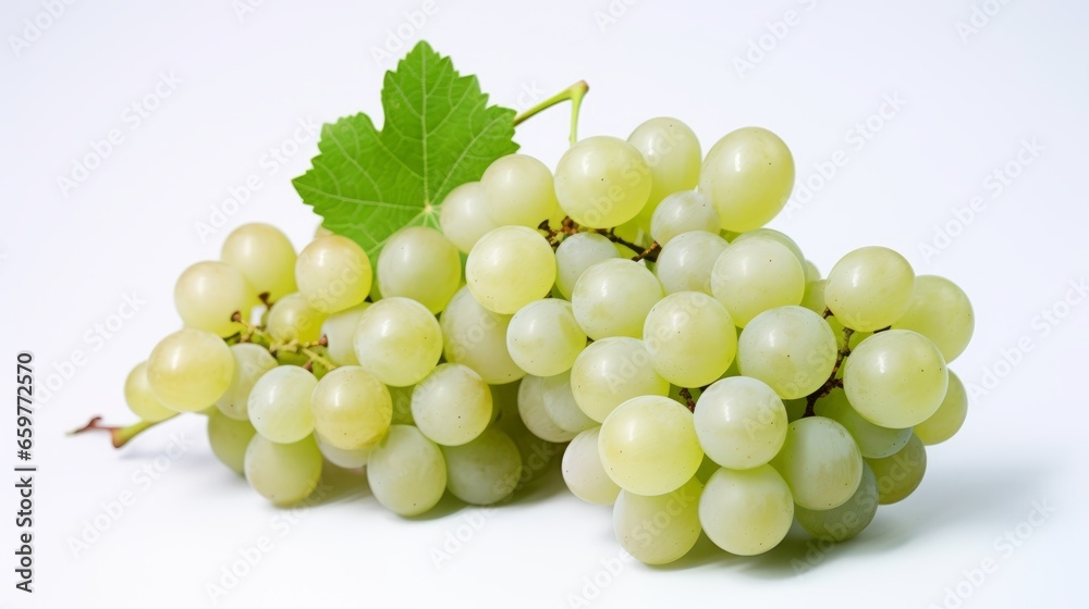 fresh, ripe green grapes, also known as muscat grapes. On an impartial white background, isolated. fresh, ripe green grapes, also known as muscat grapes. On an impartial white background, isolated.