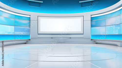 Virtual set of professional broadcast tv studio studio. News room interior