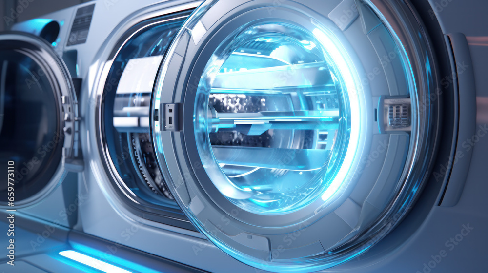 Modern washing machine with laundry, closeup Modern washing machine with laundry, closeup
