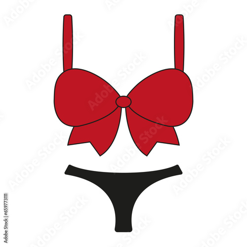
Illustration depicting underwear, bra and panties, red and black on a white background