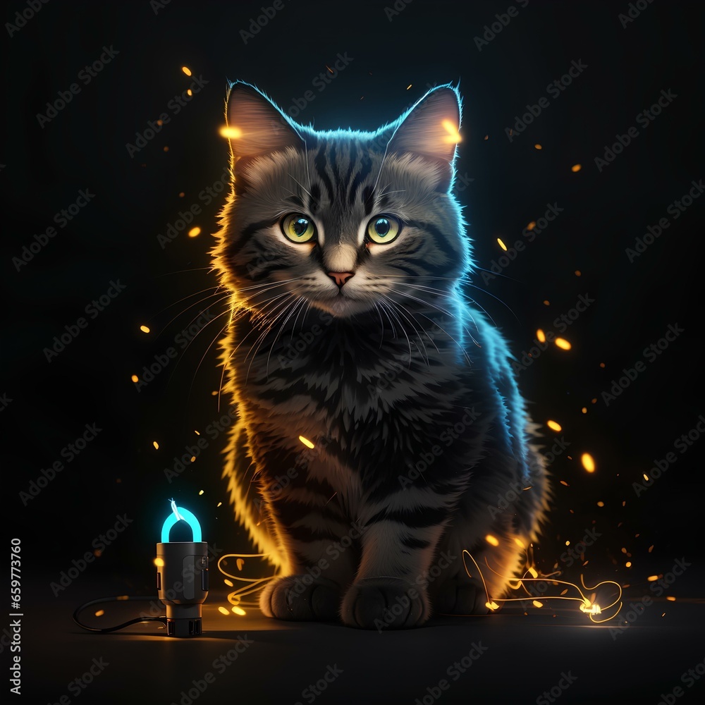 cat and light with black bg