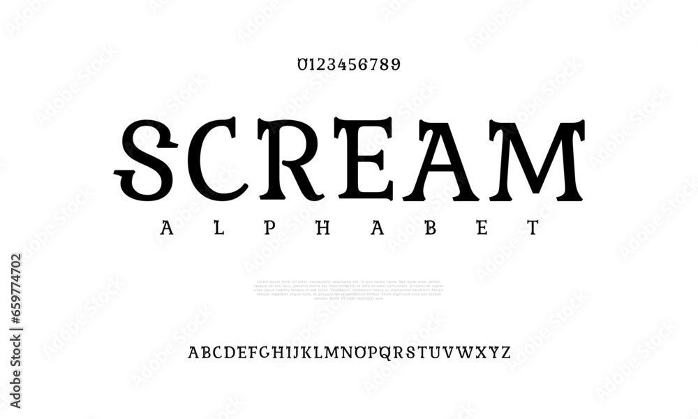Scream creative modern urban alphabet font. Digital abstract moslem, futuristic, fashion, sport, minimal technology typography. Simple numeric vector illustration Scream creative modern urban alphabet font. Digital abstract moslem, futuristic, fashion, sport, minimal technology typography. Simple numeric vector illustration