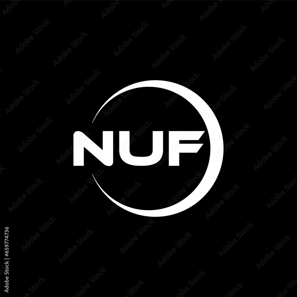 NUF letter logo design with black background in illustrator, cube logo, vector logo, modern alphabet font overlap style. calligraphy designs for logo, Poster, Invitation, etc. NUF letter logo design with black background in illustrator, cube logo, vector logo, modern alphabet font overlap style. calligraphy designs for logo, Poster, Invitation, etc.