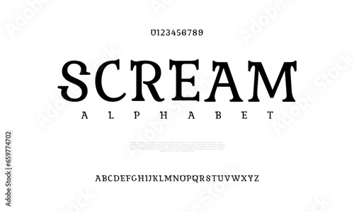 Scream creative modern urban alphabet font. Digital abstract moslem, futuristic, fashion, sport, minimal technology typography. Simple numeric vector illustration