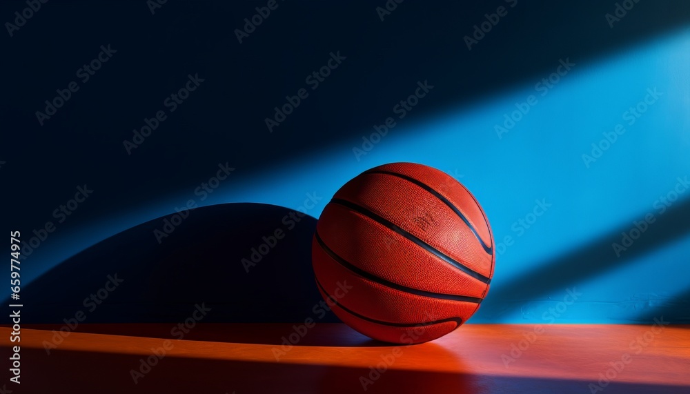 Colorful basketball on table with vibrant background, sports concept, copy space