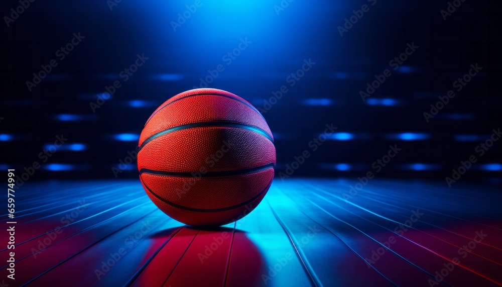 Colorful basketball on table with vibrant background, sports concept, copy space