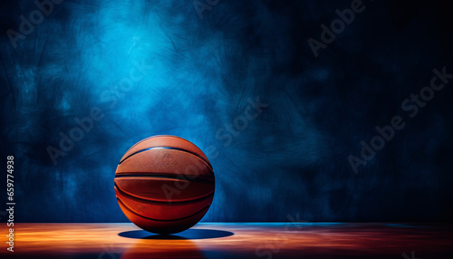 Colorful basketball on table with vibrant background, sports concept, copy space