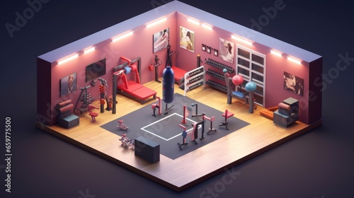 3d isometric boxing training room isolated background