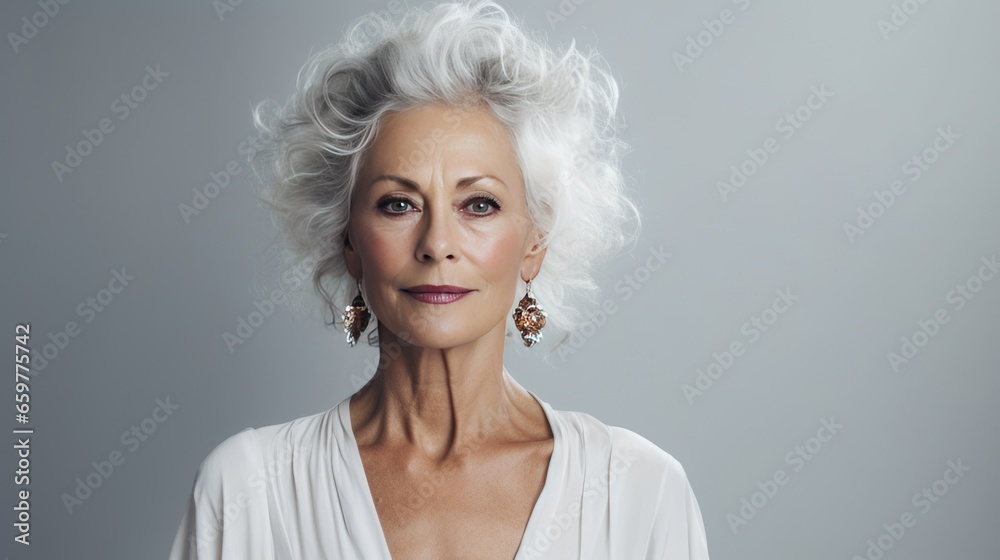 Portrait of a beautiful mature woman with gray hair. 