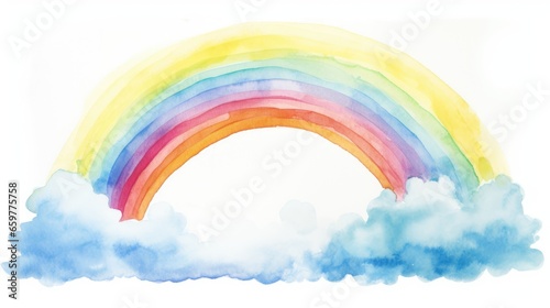 Rainbow with clouds, children's drawing.