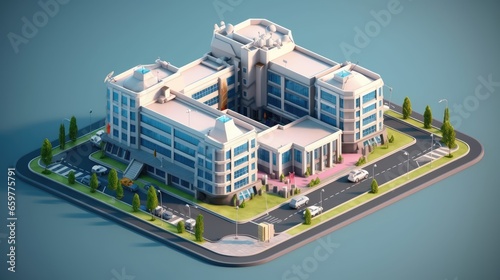 3d isometric hospital isolated background