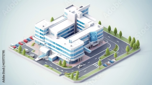 3d isometric hospital isolated background