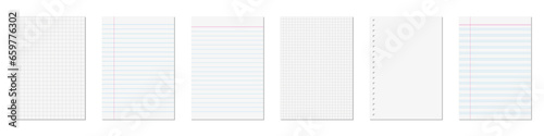 Set of realistic blank sheets of square, box and lined paper. vector illustration