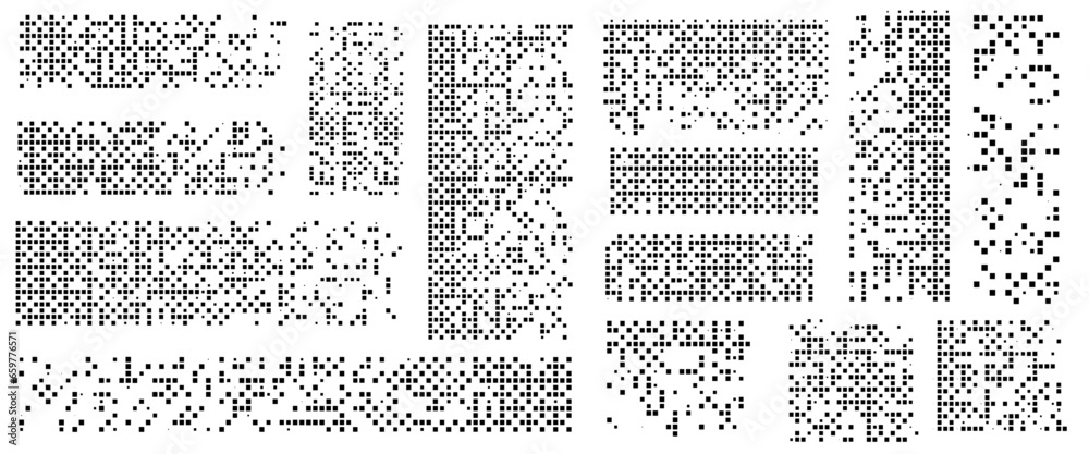 Pixel disintegration background. square halftone vector - obrazy, fototapety, plakaty 