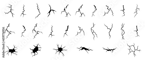 set of black crack isolated on white. vector