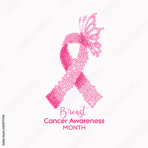 Vector breast cancer ribbon. big pink bow consist on little tapes isolated