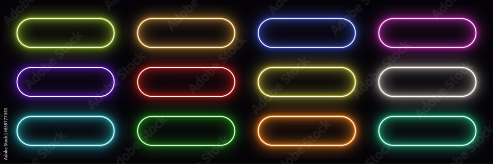 set of round rectangle neon frame. vector - obrazy, fototapety, plakaty 