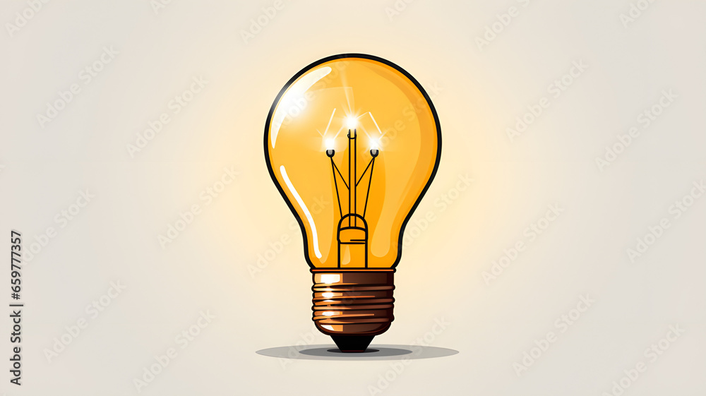 Design a minimalist vector graphic of a classic lightbulb on a plain white canvas, highlighting its simplicity and using a bright, electrifying color to symbolize ideas and innovation. Design a minimalist vector graphic of a classic lightbulb on a plain white canvas, highlighting its simplicity and using a bright, electrifying color to symbolize ideas and innovation.